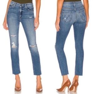 MOTHER The Mid Rise Dazzler Ankle Fray Distressed Jeans in Weekend Warrior